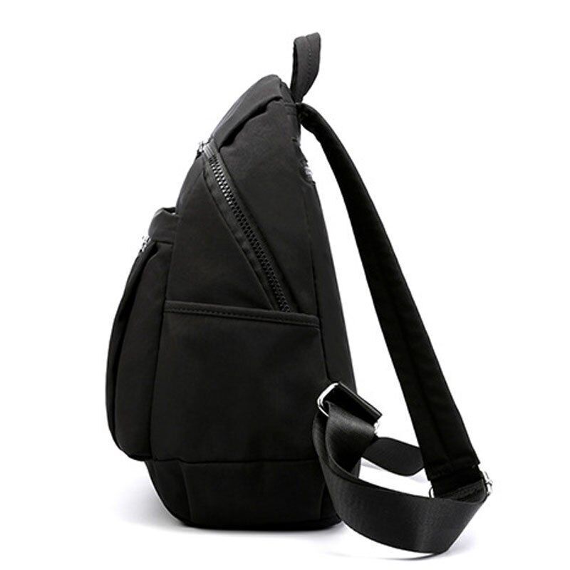 Nylon Backpack Black Zipper School Bags Flower Embroidery Rucksack High Capacity