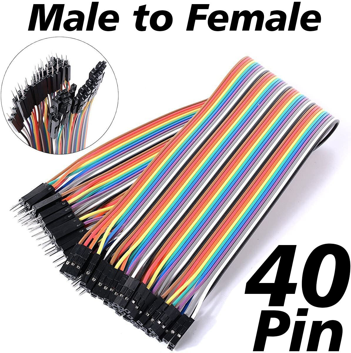 40 Pin Male To Female Jumper Wire Cable, 9" Long, Dupont M to F