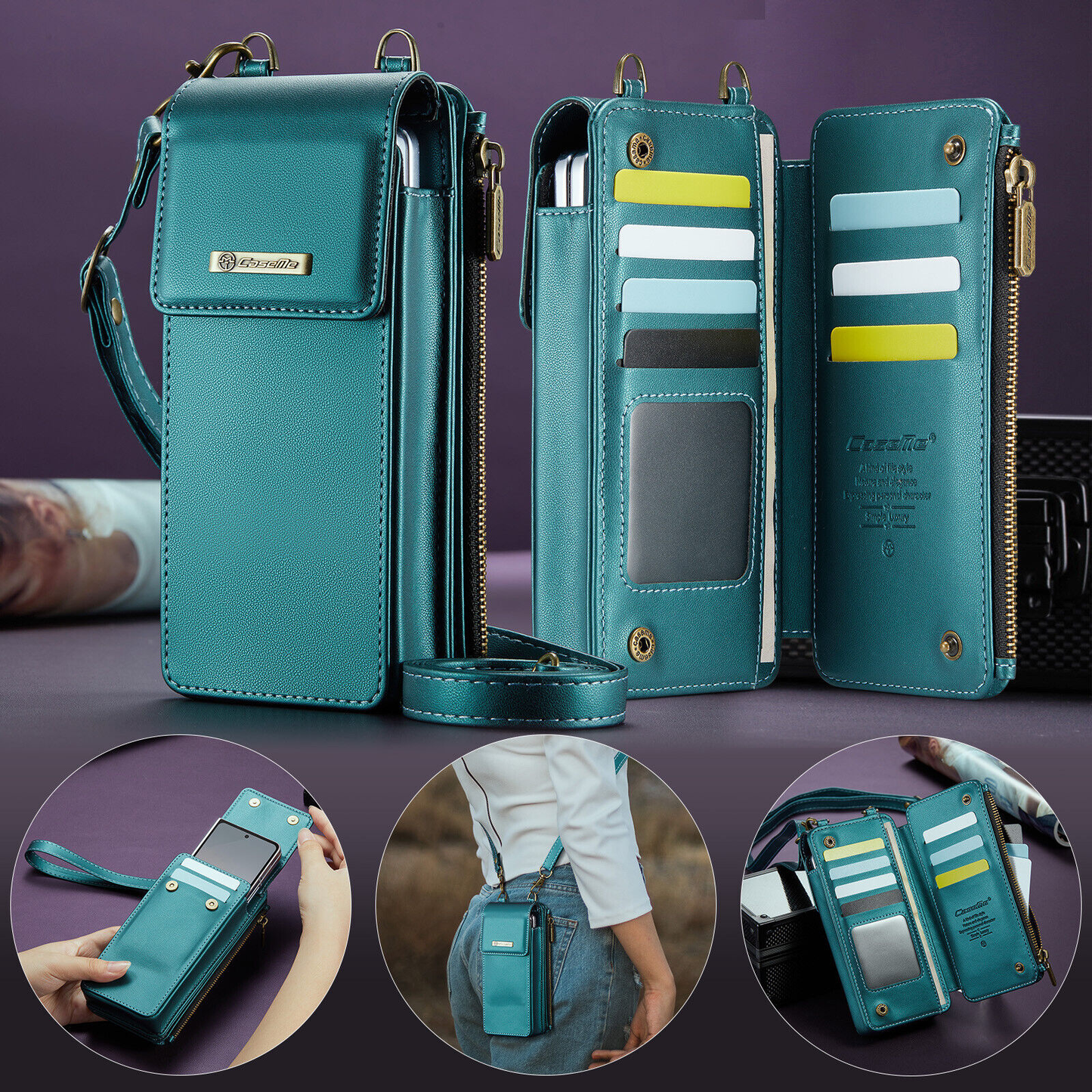 Crossbody Wristlet Wallet Case PU Leather for Samsung Galaxy Z Fold 3/4/5/6/7/8