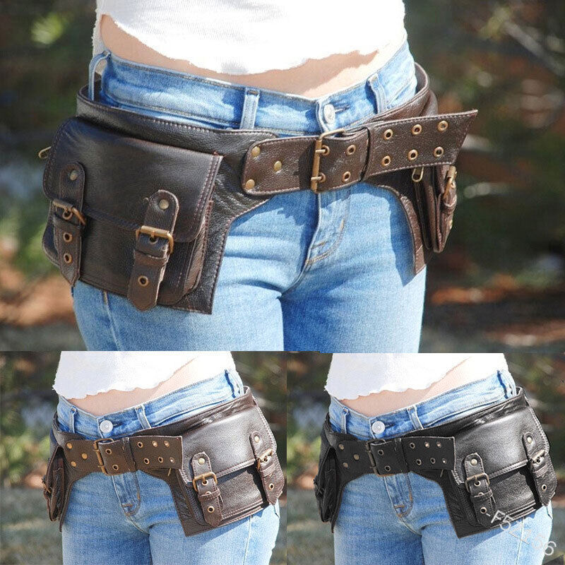 Medieval Steampunk PU Leather Waist Bag Hip Pocket with Buckle Cosplay