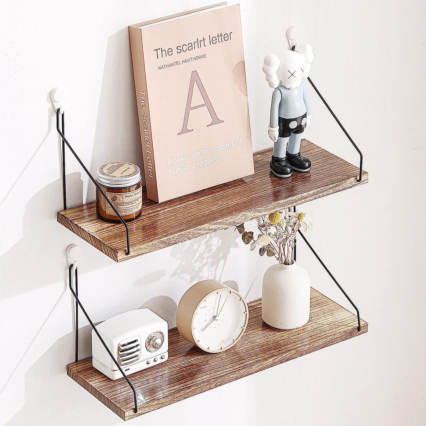 Rustic Wooden Floating Shelves Wall Hanging for Bedroom Bathroom Kitchen Decor