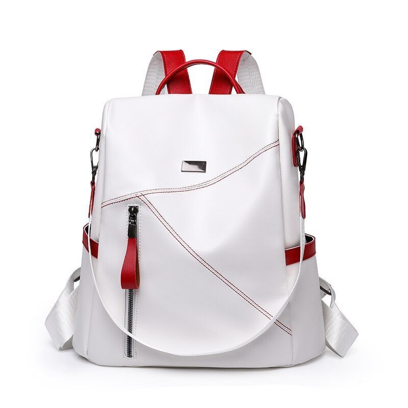 Backpack Leather Travel Bag Convertible Shoulder Black Red 31*33*14 CM Red/Blue
