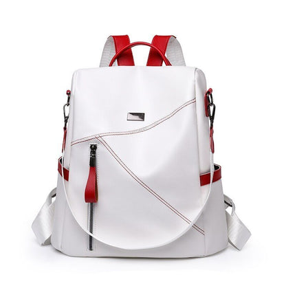Backpack Leather Travel Bag Convertible Shoulder Black Red 31*33*14 CM Red/Blue