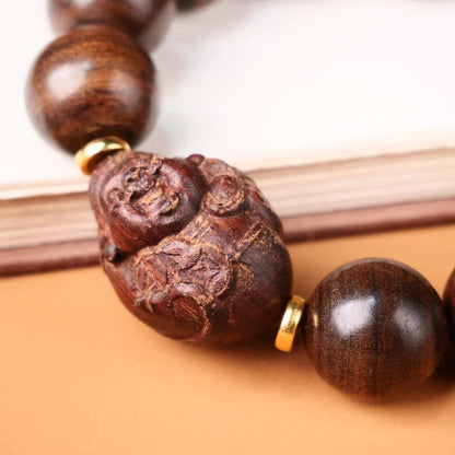 20mm New Natural Agarwood Handcarved Bracelet Prayer Beads Buddhism Amulet