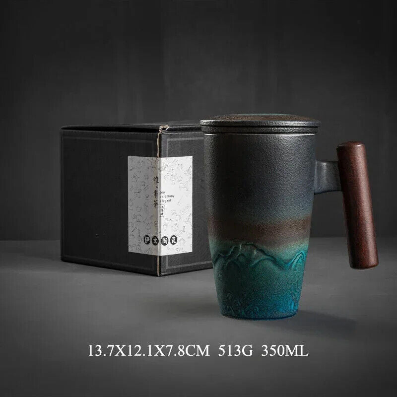 Tea Cup Ceramic Mug Office Black Water Cup with Cover Mugs Handle Cups Gift