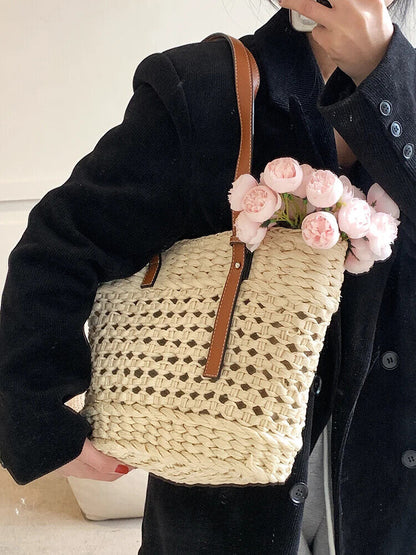 Summer Straw Beach Tote Bags for Women Handbag Basket Shoulder Bag