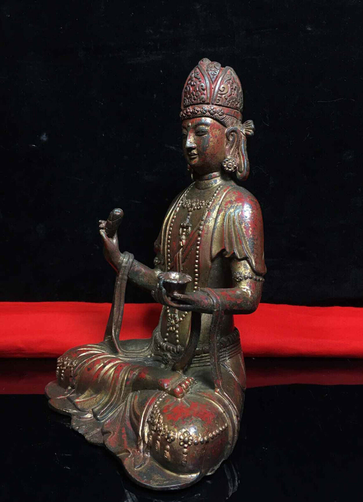 9.2" Old Dynasty China Buddhism Tibet Temple Bronze Kwan-Yin Buddha Statue