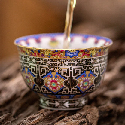3.4oz Porcelain Tea Cup Color Enamel Craft Ceramic Master Cup China Palace Style