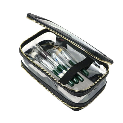 Leather Travel Cosmetic Bag Waterproof Makeup Storage Bag Clear 21.5*8*11.5 CM
