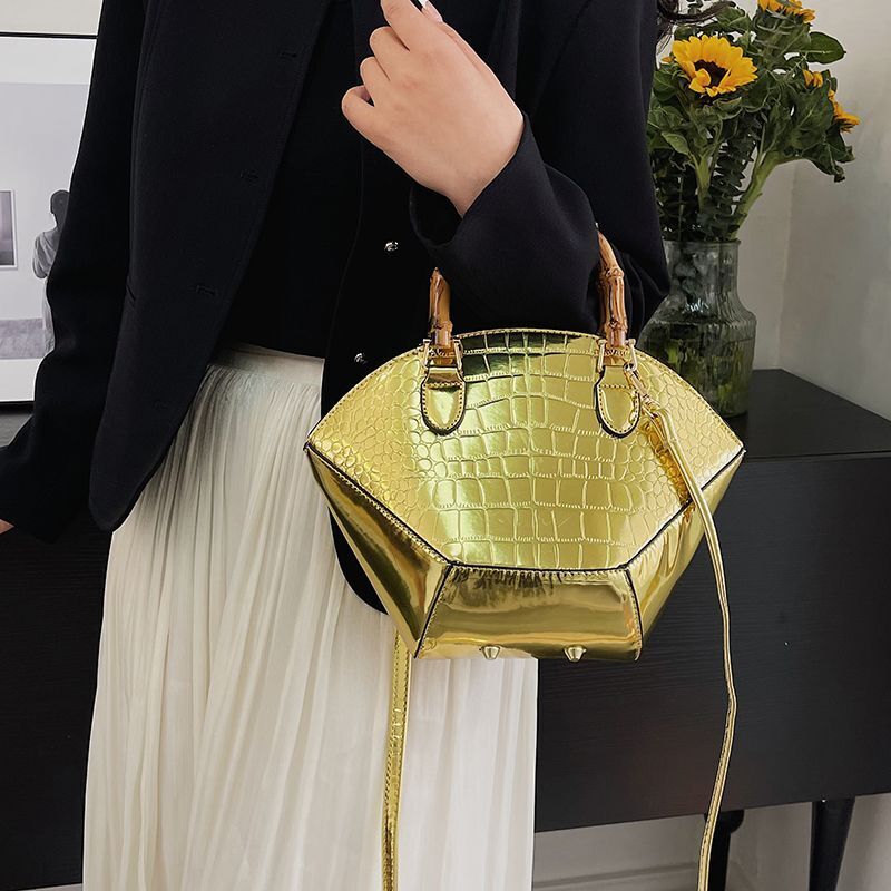 Handbags Vintage Bamboo Handle Bag Gold Silver Evening Clutch Crossbody Purses