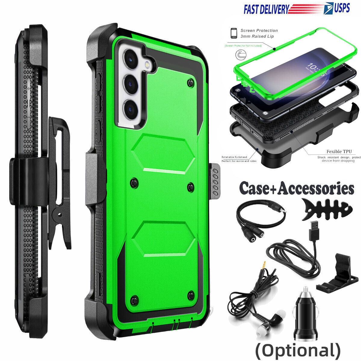 For Samsung Galaxy S22 S23 Ultra 5G Holster Case Belt Clip Stand Cover Accessory