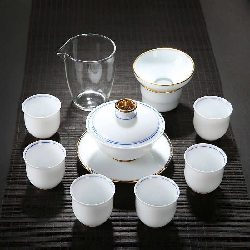 Fat Mutton Porcelain Tea Set Glass Pitcher Ceramic Gaiwan Matching Tea Cup China