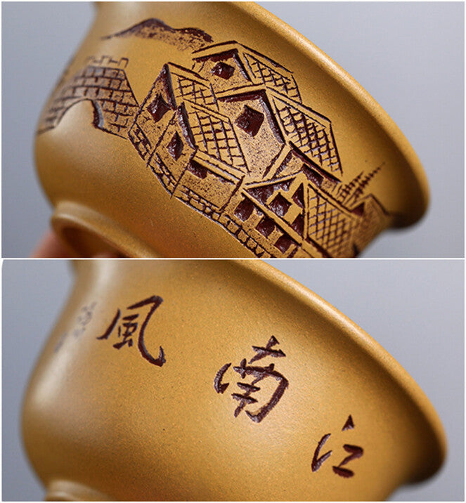 Original Ore Yixing Zisha Gaiwan Handmade Tureen Hand Carved Cup Bowl Saucer Lid