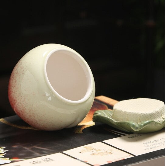 Creative Tea Caddy Small Size Peach Design Sealed Lid Canister For Loose Tea New
