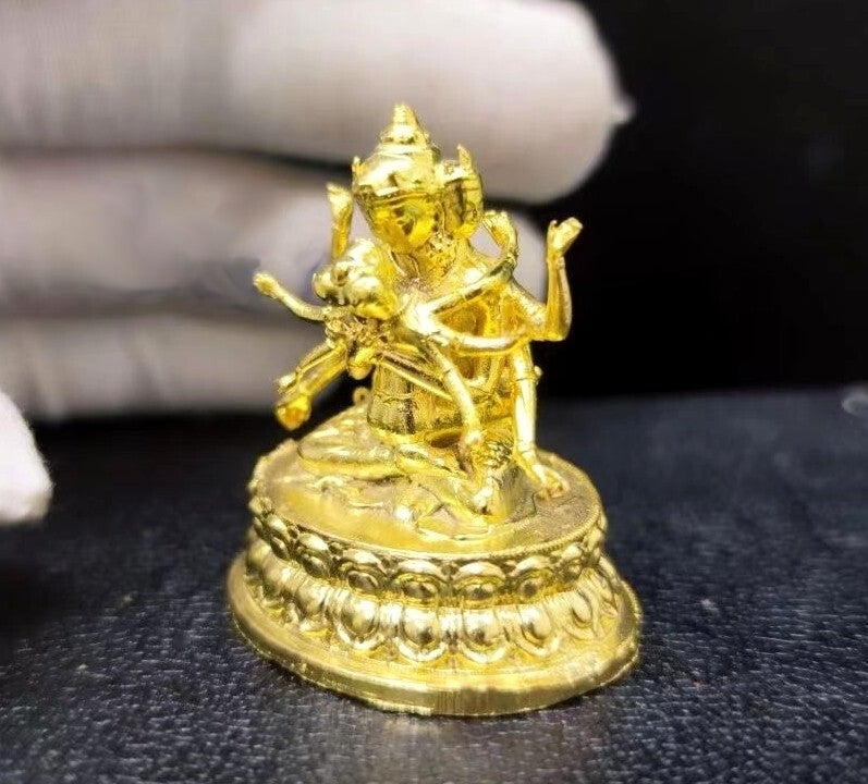 Brass Samantabhadra Consort Happy Buddha Lotus Statue Buddhism Shrine Decor