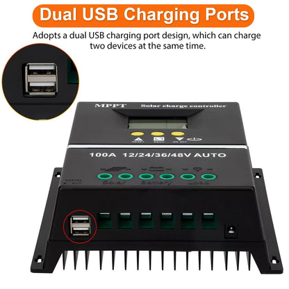 LCD Solar Charge Controller 4000W 100A MPPT Solar PV Regulators 12V/24V/36V/48V