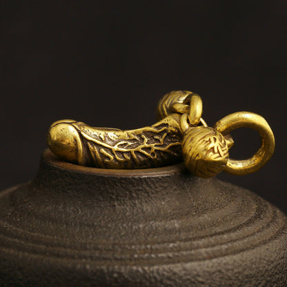 Vintage Exquisite Pure Copper Penis Personality Pendant Keychain