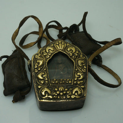 Brass Nepalese Handmade Rubbing Buddha Statue Gawu Box Belt Necklace Pendant