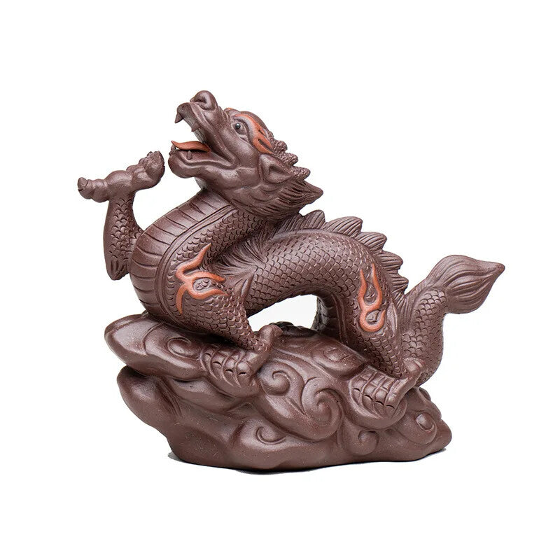 1pc 4.6" Yixing Purple Clay Tea Pet Handmade Sculpture Dragon Statue Ornament