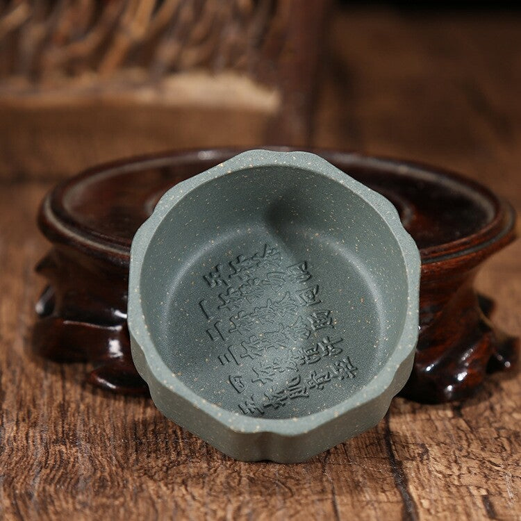One Tea Cup Handmade Chinese Character Carved Real Yixing Zisha Purple Clay 50ml