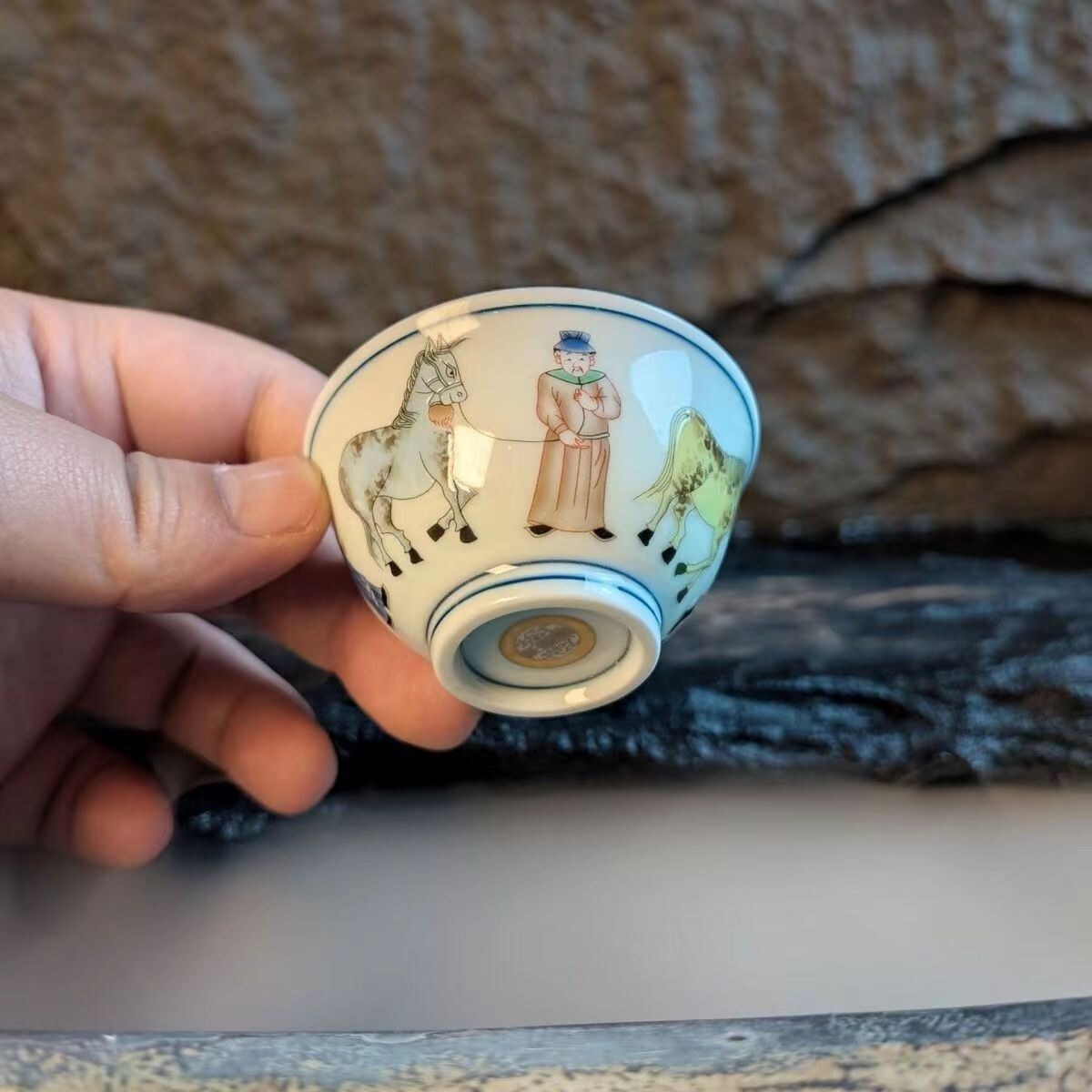 vintage chinese jingdezhen doucai tea cup: scholar 2