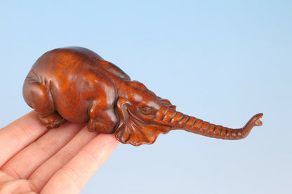 Netsuke Chinese Rare Boxwood Handwork elephant Statue tea pet fengshui