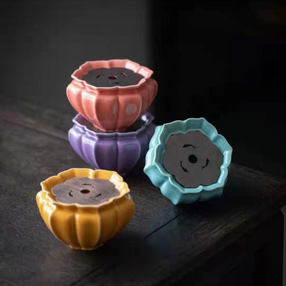 Porcelain Holder For Tea Pot Water Reservoir Pot Mat Lotus Design Copper Filter