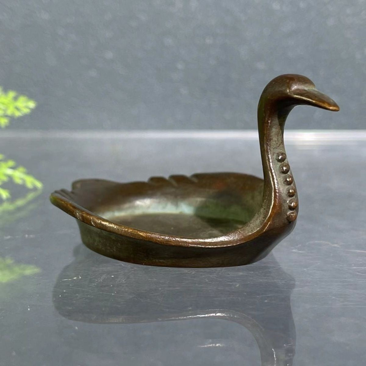 Antique Bronze Swan Brush Washer Incense Burner Tea Table Decor Dish