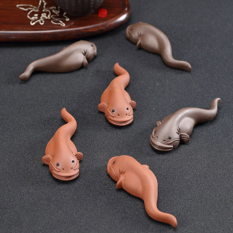 One Pair Zisha Tea Pet Fish Carved Statue Couple Lover Gift Tea Play Catfish New