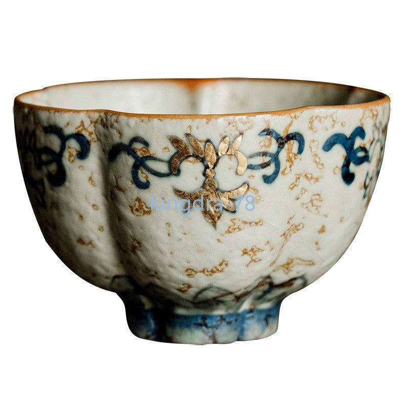 120ml Handpainted Gold Tracing Blue White Porcelain Master's Cup Tea Tasting Cup