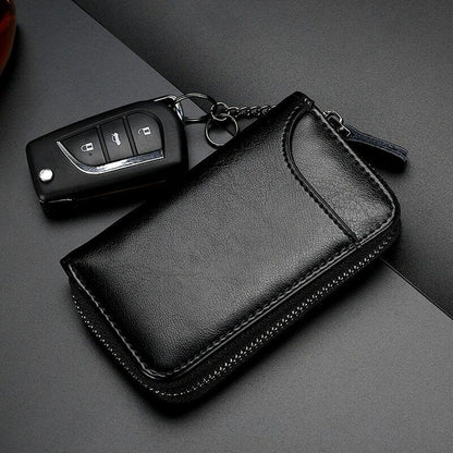 Zipper Wallet Leather Men Key Holder Pouch Purse Unisex Useful Key Organizer Bag