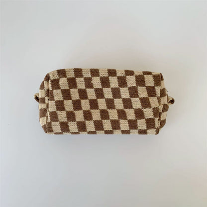 Lattice Cosmetic Bag Knitted Fabric Makeup Organizer Travel Toiletry Beauty Case