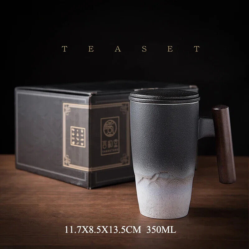 Tea Cup Ceramic Mug Office Black Water Cup with Cover Mugs Handle Cups Gift
