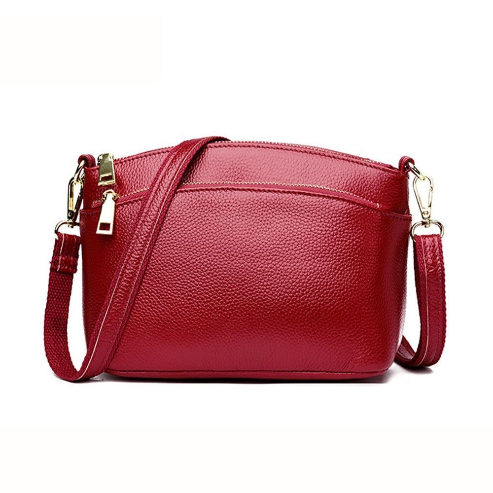 Genuine Leather Bag Women Crossbody Bag Handbag 3 Zippers Cowhide Shell Shape