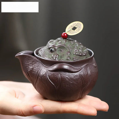 Handmade Yixing Purple Clay Pot Golden Toad Hand Grab Teapot Zisha Tea Kettle