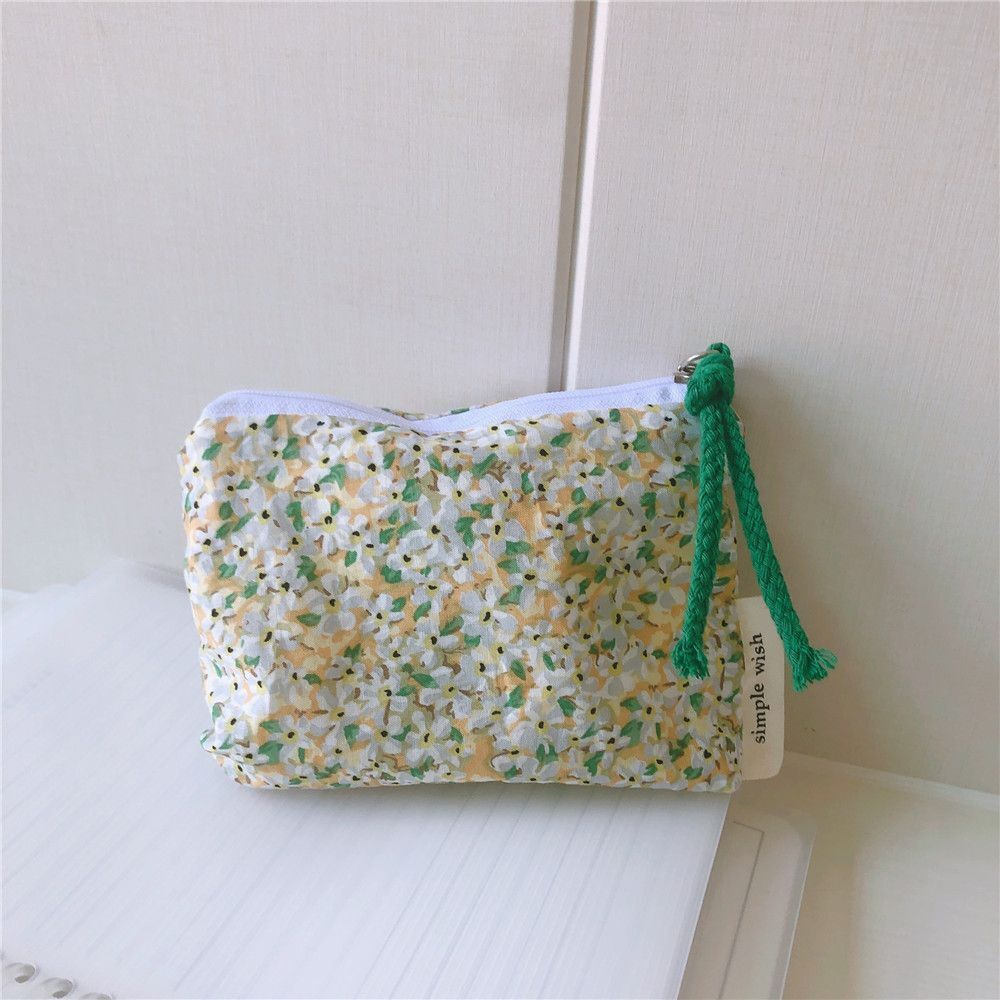 Mini Cotton Cosmetic Make Up Bag Zipper Floral Inner Organizer Bags Coin Purses