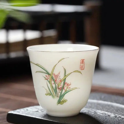 2.08" Chinese Ceramic Teacup Travel Meditation Hand Painted Lotus Leaf Tea Bowl