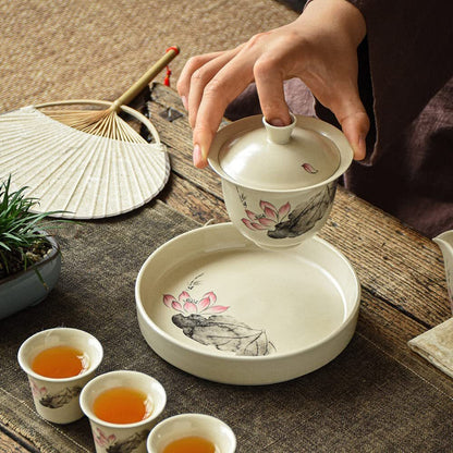 115ml Chinese Ceramics Lotus Pattern Gaiwan Retro Kung Fu Tea Set Tea Bowl Cup