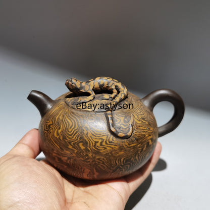 China Yixing Zisha Clay Handmade Carved Lizard Kung Fu Tea Exquisite Teapot 顾景舟
