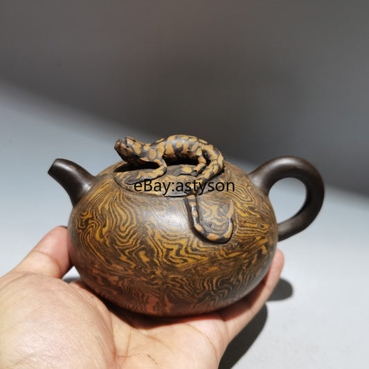 China Yixing Zisha Clay Handmade Carved Lizard Kung Fu Tea Exquisite Teapot 顾景舟