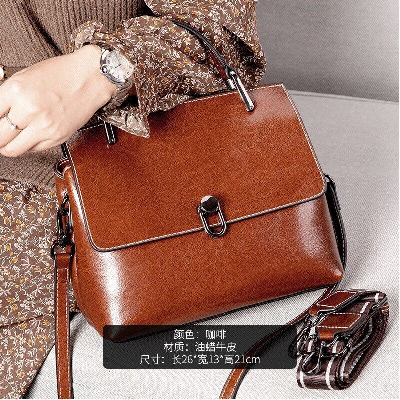 Cowhide Leather Bag One-shoulder Handbags Satchels Large Messenger 26*13*21 CM