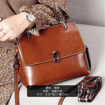 Cowhide Leather Bag One-shoulder Handbags Satchels Large Messenger 26*13*21 CM