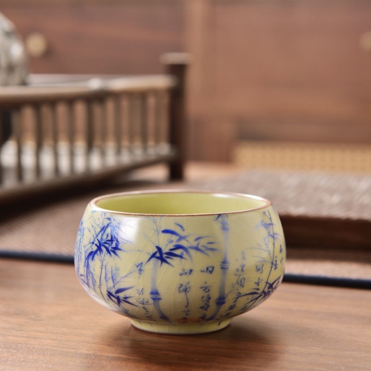 Bamboo Pattern Ceramic Teacup 65ml Kai Pian Master Cup Tea Accessory