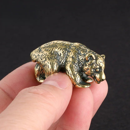4cm Exquisitely Brass Bear Tea Pet Statue Desk Ornaments Decorations Crafts