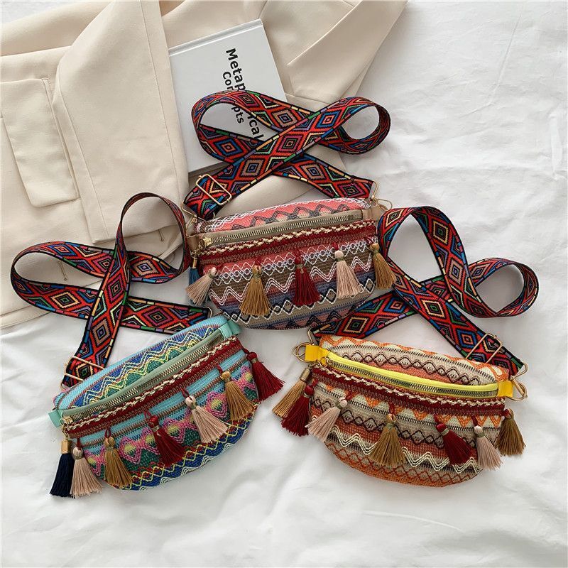Tassel Braided Crossbody Shoulder Bag Fanny Pack Ethnic Style Traveling Storage