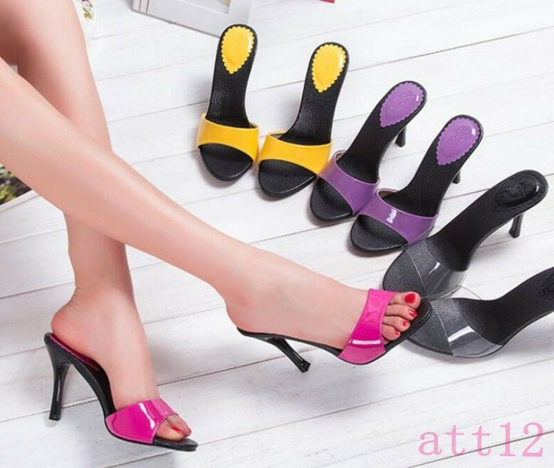 Womens Slingback Stilettos Mules High Heel Leather Sandal Shoes Slip On Open Toe