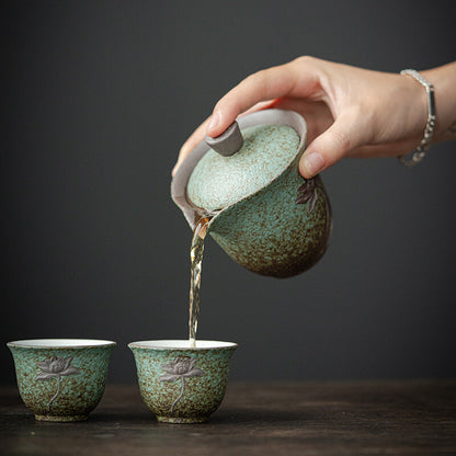 Portable Tea Set Bag Ceramic Tea Pot With Infuser Holes Kiln Change Tea Cup New
