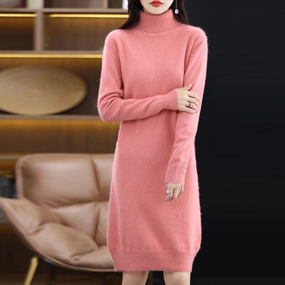 Women's High Back Collar Long Sweater Casual Long Sleeve Dress