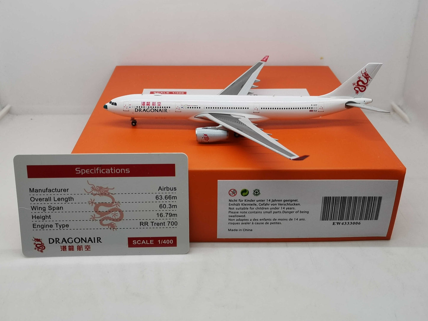 1:400 JC Wings DRAGONAIR AIRBUS A330-300 Passenger Airplane Diecast Model