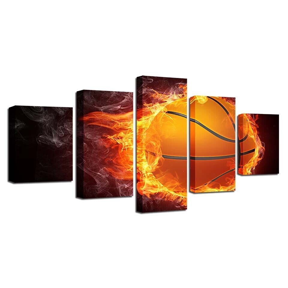Abstract Fire Basketball Canvas Prints Painting Wall Art Home Decor Picture 5PCS